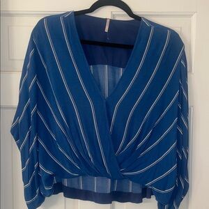 Free People Blue Striped Lined Flutter sleeve  Blouse